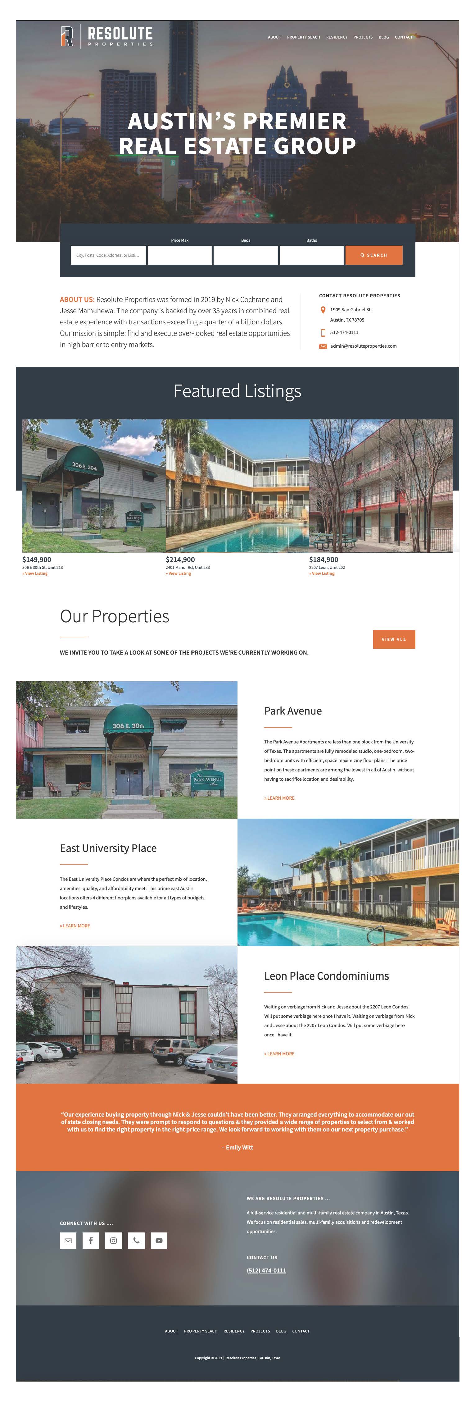 Resolute Properties Austin Website Design